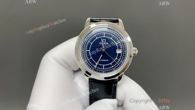 Omega De Ville 9015 Movement 40mm Blue/White Face Italian Calfskin Leather Band Watch